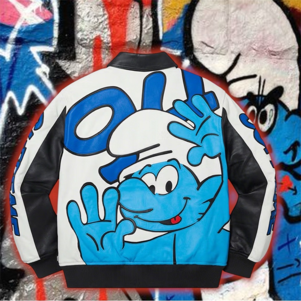 Supreme Smurfs 🧞‍♂️ Leather Jacket 🧥& Beanie 🪣